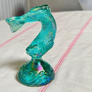 Vintage Fenton Art Glass Carnival Glass Leaping Jumping Fish Trout 5.75"
